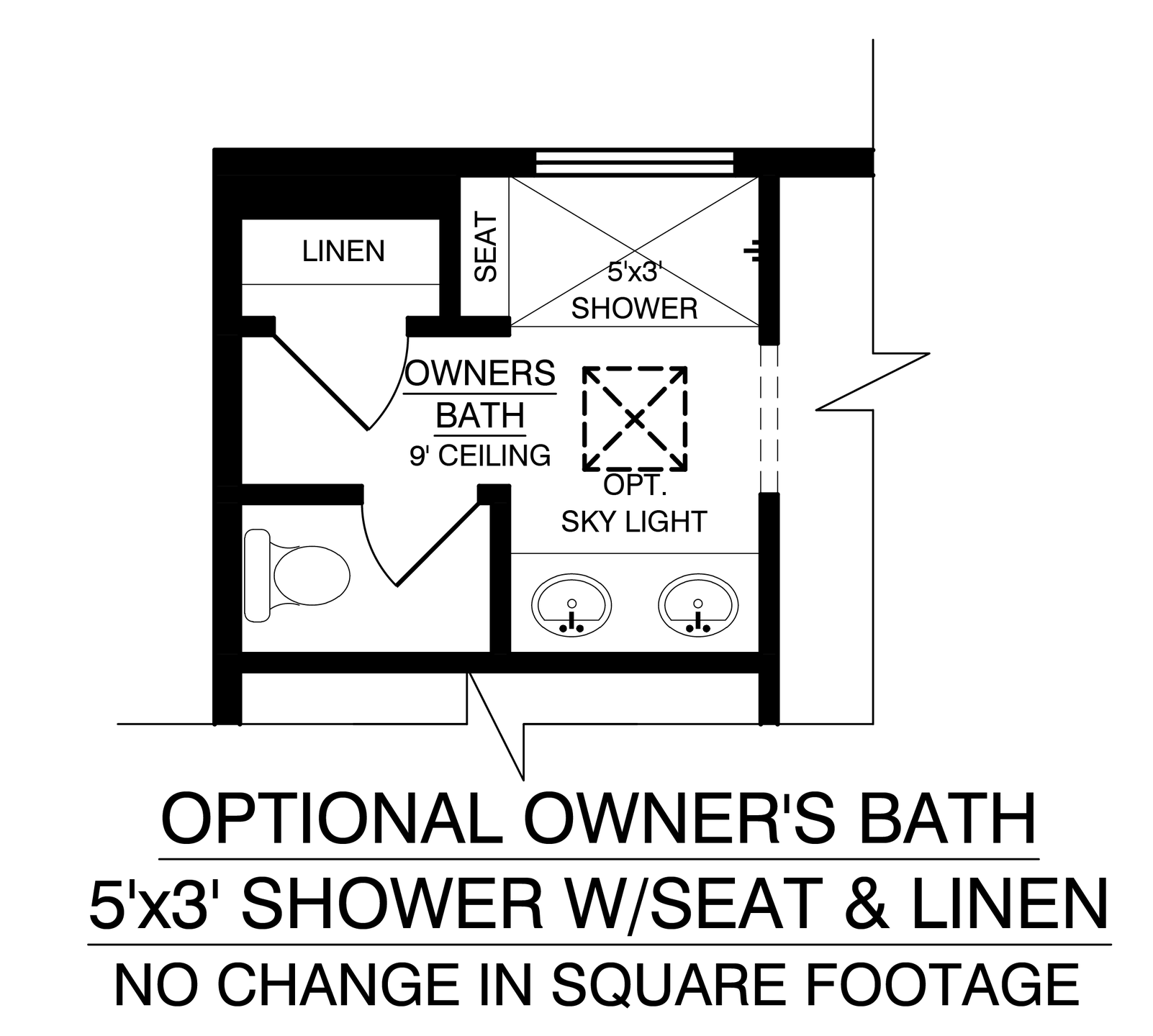 The Tabitha Floor Plan Optional Owners Bath 5'x3' Shower with Seat and Linen